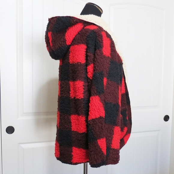 Cozy Sherpa Teady Coat Plaid Reversible - Picture 4 of 8